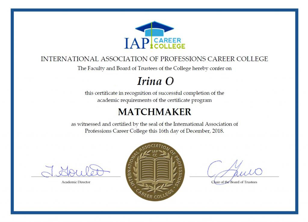 International Matchmaker Certificate